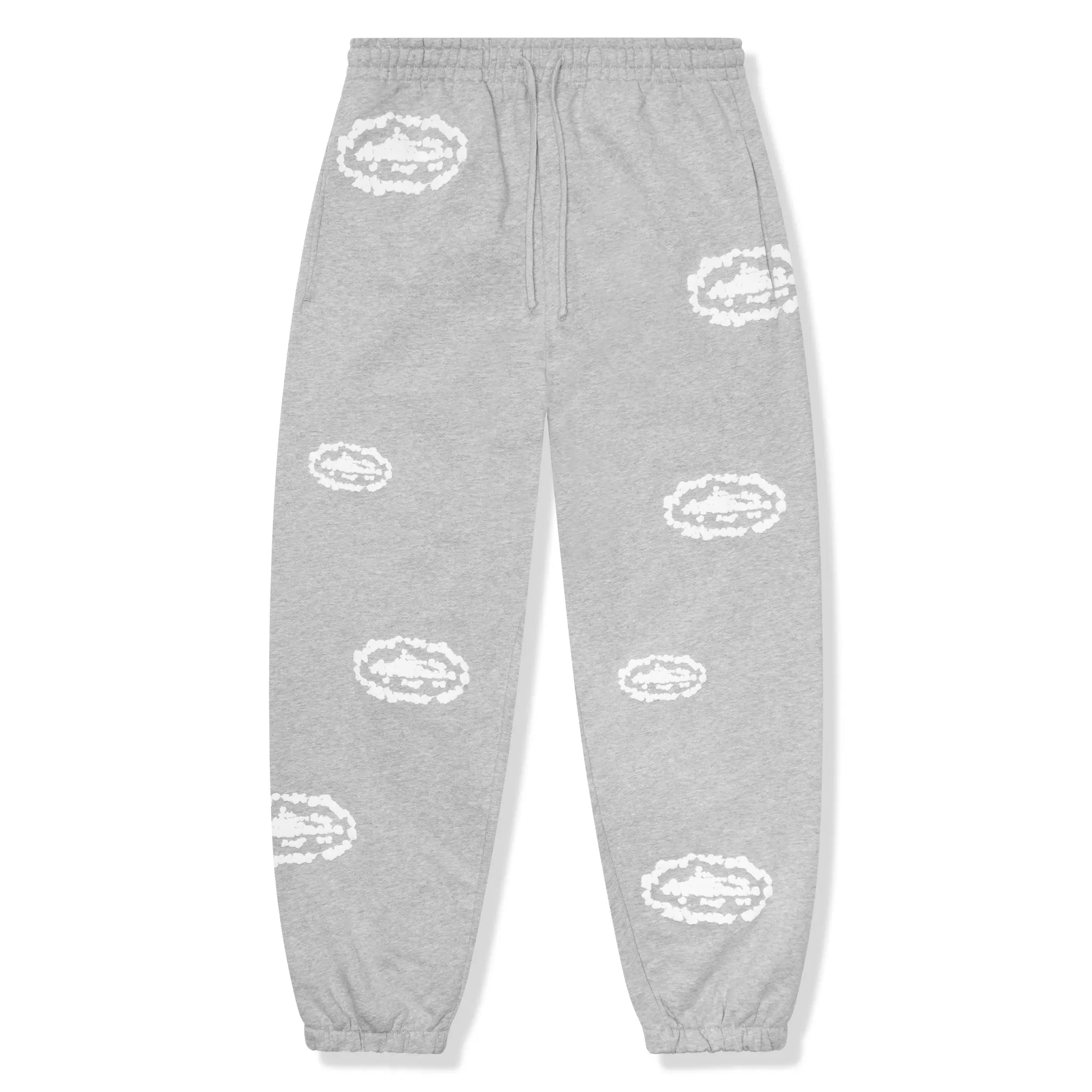 Front View of Corteiz x Denim Tears Island Wreath Grey Sweatpants